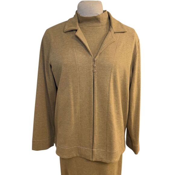 Liz Claiborne 3 Piece Set Sz. L Jacket Shell & Skirt  Vintage Tan - Picture 4 of 16